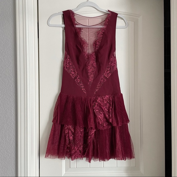 Free people red black dove lace mesh dress 0 - Picture 2 of 11